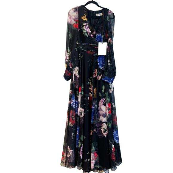 Mac Duggal Women’s Long Sleeve Floral Chiffon Gown Multicolor Size 8 NWT - Picture 10 of 12